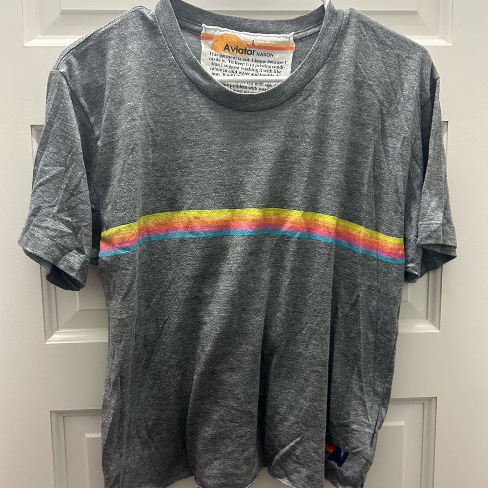 Aviator Nation Charcoal Tee with Rainbow Accent
